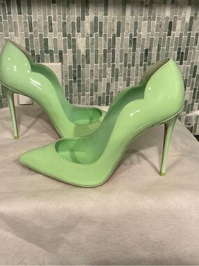 Christian Louboutin Scalloped Patent Pointed-Toe Pumps in Mint Green